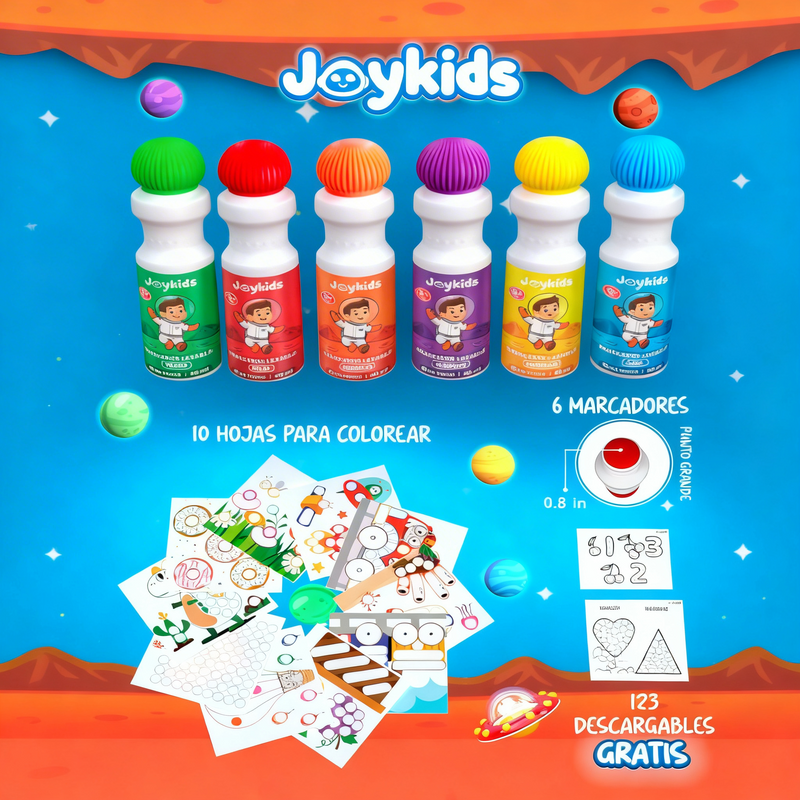 Kit De Marcadores De Puntos Lavables Joykids + 10 hojas + 123 imprimibles en PDF